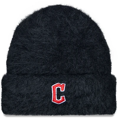 Women's New Era Black Cleveland Guardians Fuzzy Cuffed Knit Hat