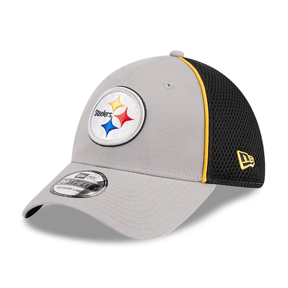 Men's New Era Gray Pittsburgh Steelers Pipe 39THIRTY Flex Hat