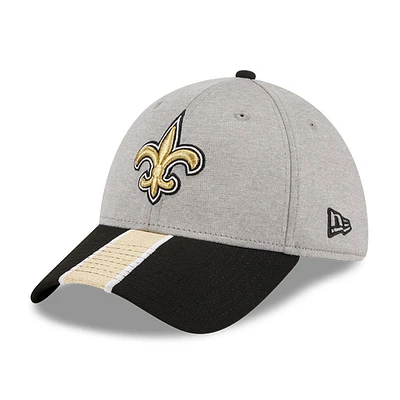 Men's New Era Heather Gray/Black Orleans Saints Striped 39THIRTY Flex Hat