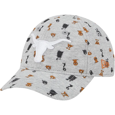 Toddler New Era Heather Gray Texas Longhorns Allover Print Critter 9FORTY Flex Hat