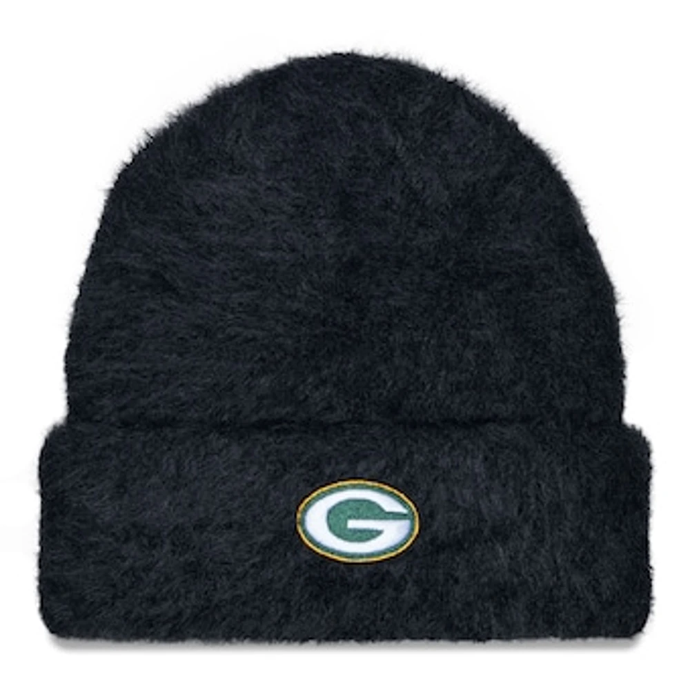 Women's New Era  Black Green Bay Packers Fuzzy Cuffed Knit Hat