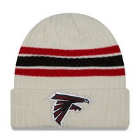 Men's New Era Cream Atlanta Falcons Team Stripe Cuffed Knit Hat