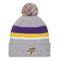 Men's New Era Heather Gray Minnesota Vikings Cuffed Knit Hat with Pom