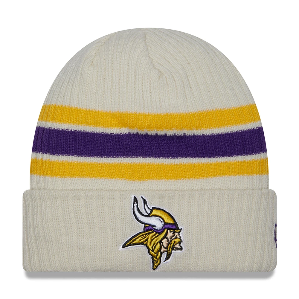 Men's New Era Cream Minnesota Vikings Team Stripe Cuffed Knit Hat