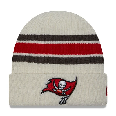 Men's New Era Cream Tampa Bay Buccaneers Team Stripe Cuffed Knit Hat