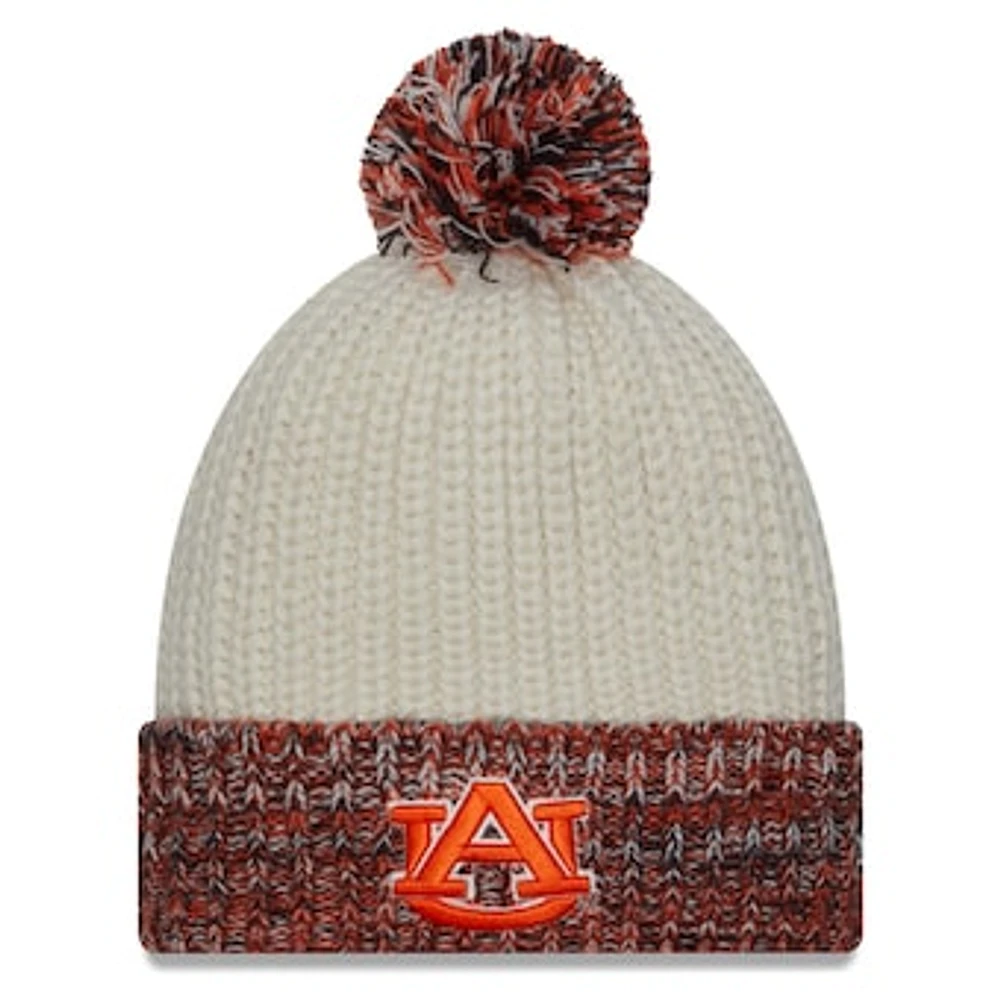 Women's New Era Cream Auburn Tigers Fresh Cuffed Knit Hat with Pom