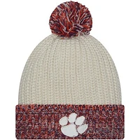 Women's New Era Cream Clemson Tigers Fresh Cuffed Knit Hat with Pom