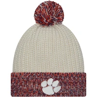 Women's New Era Cream Clemson Tigers Fresh Cuffed Knit Hat with Pom