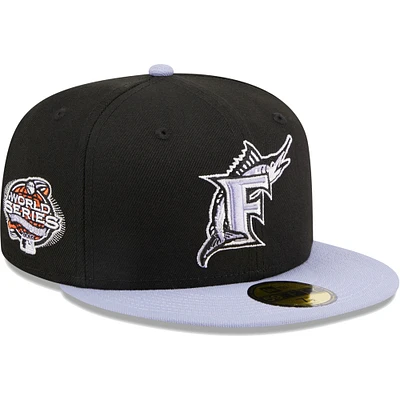 Men's New Era Black Florida Marlins Cooperstown Collection Side Patch 59FIFTY Fitted Hat