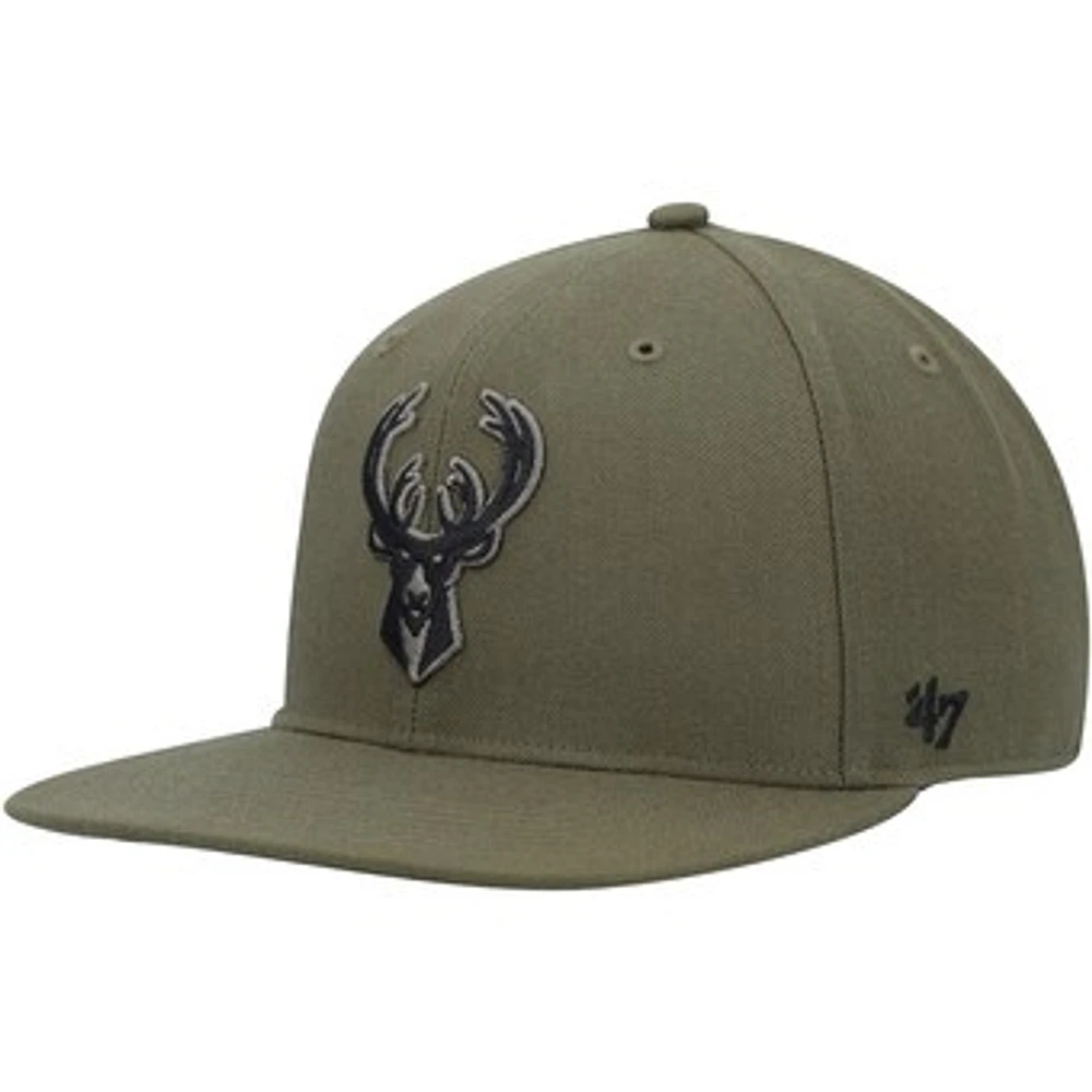 Men's '47 Olive Milwaukee Bucks Ballpark Camo Captain Snapback Hat