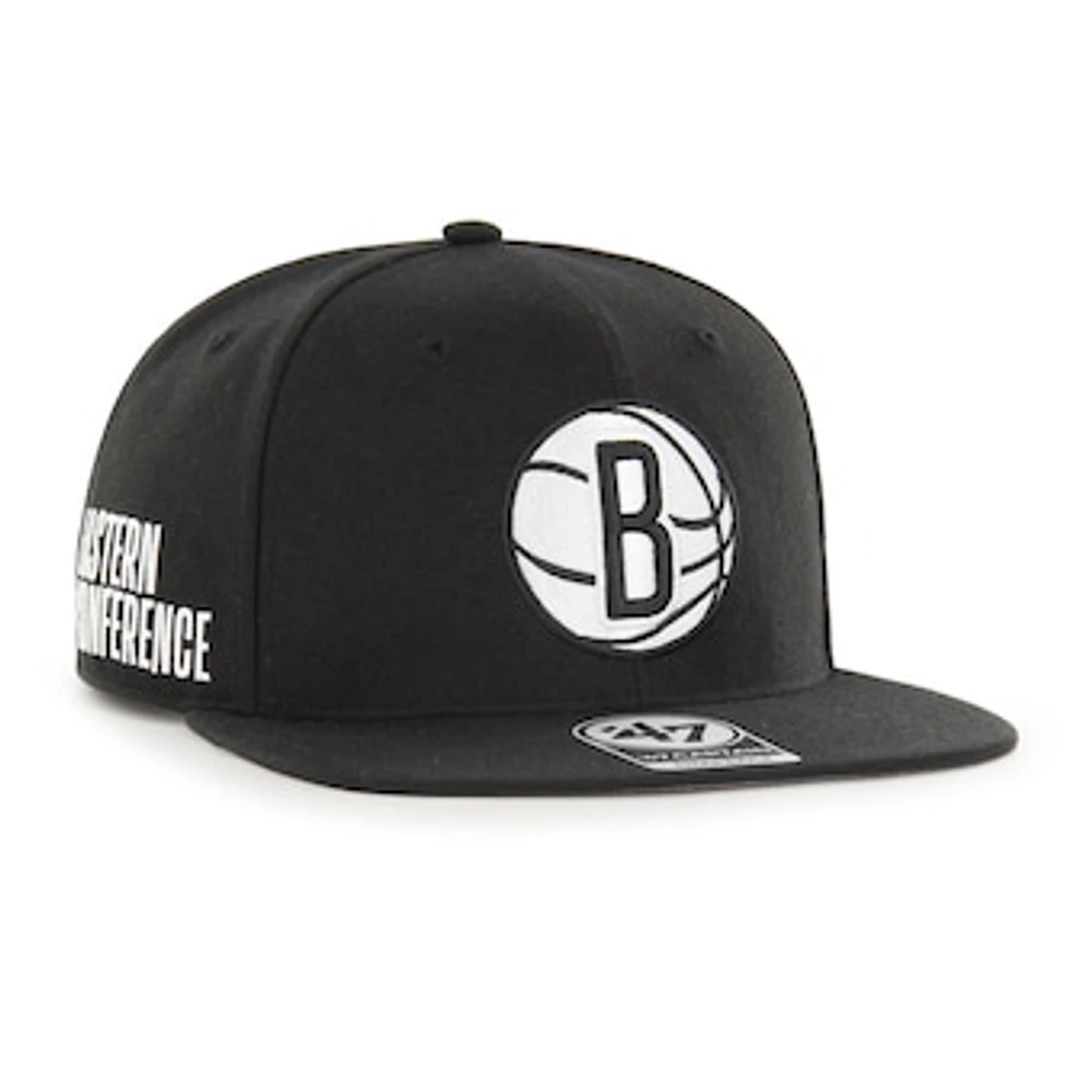 Men's '47  Black Brooklyn Nets Sure Shot Captain Snapback Hat