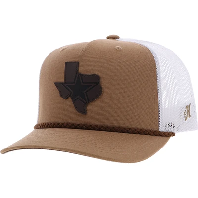 Men's HOOey Tan/White Dallas Cowboys Leather Texas Patch Trucker Snapback Hat