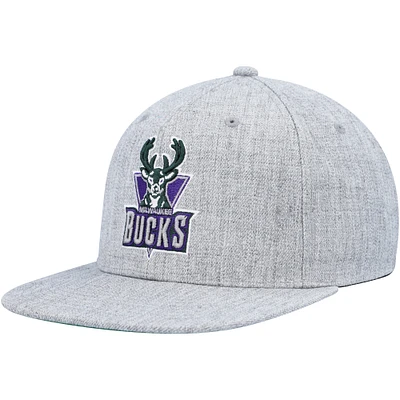 Men's Mitchell & Ness Heather Gray Milwaukee Bucks Hardwood Classics 2.0 Snapback Hat