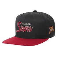 Youth Mitchell & Ness Black Philadelphia 76ers Team Script Snapback Hat