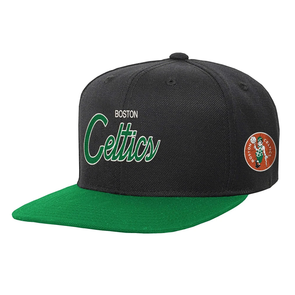 Youth Mitchell & Ness Black Boston Celtics Team Script Snapback Hat