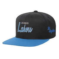 Youth Mitchell & Ness Black Los Angeles Lakers Team Script Snapback Hat