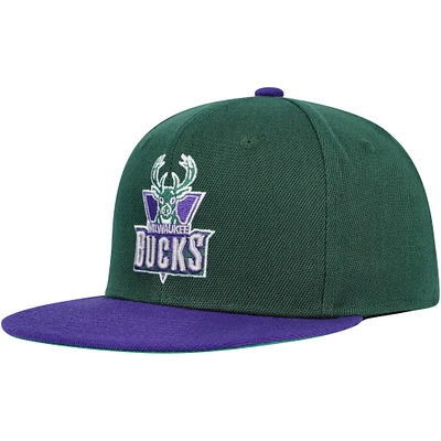 Youth Mitchell & Ness Hunter Green/Purple Milwaukee Bucks Two-Tone Snapback Hat