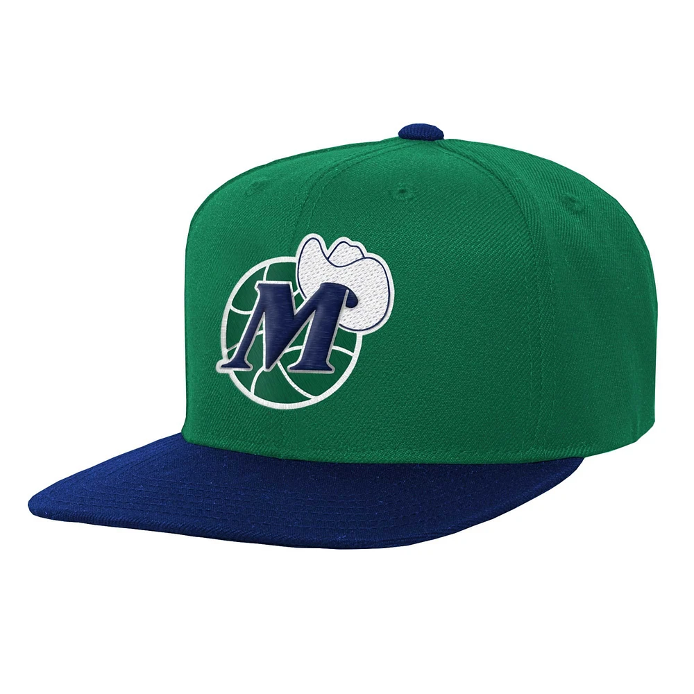 Youth Mitchell & Ness  Navy/Green Dallas Mavericks Two-Tone Snapback Hat