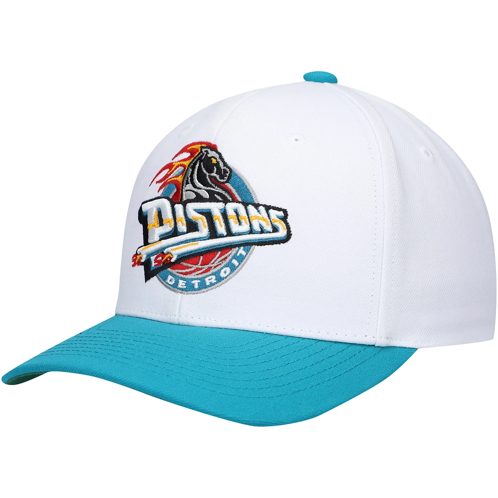 Men's Mitchell & Ness White/Teal Detroit Pistons Hardwood Classics Core 2-Tone 2.0 Pro Snapback Hat