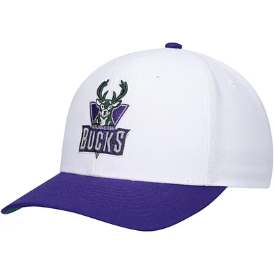 Men's Mitchell & Ness White/Purple Milwaukee Bucks Hardwood Classics Core 2-Tone 2.0 Pro Snapback Hat