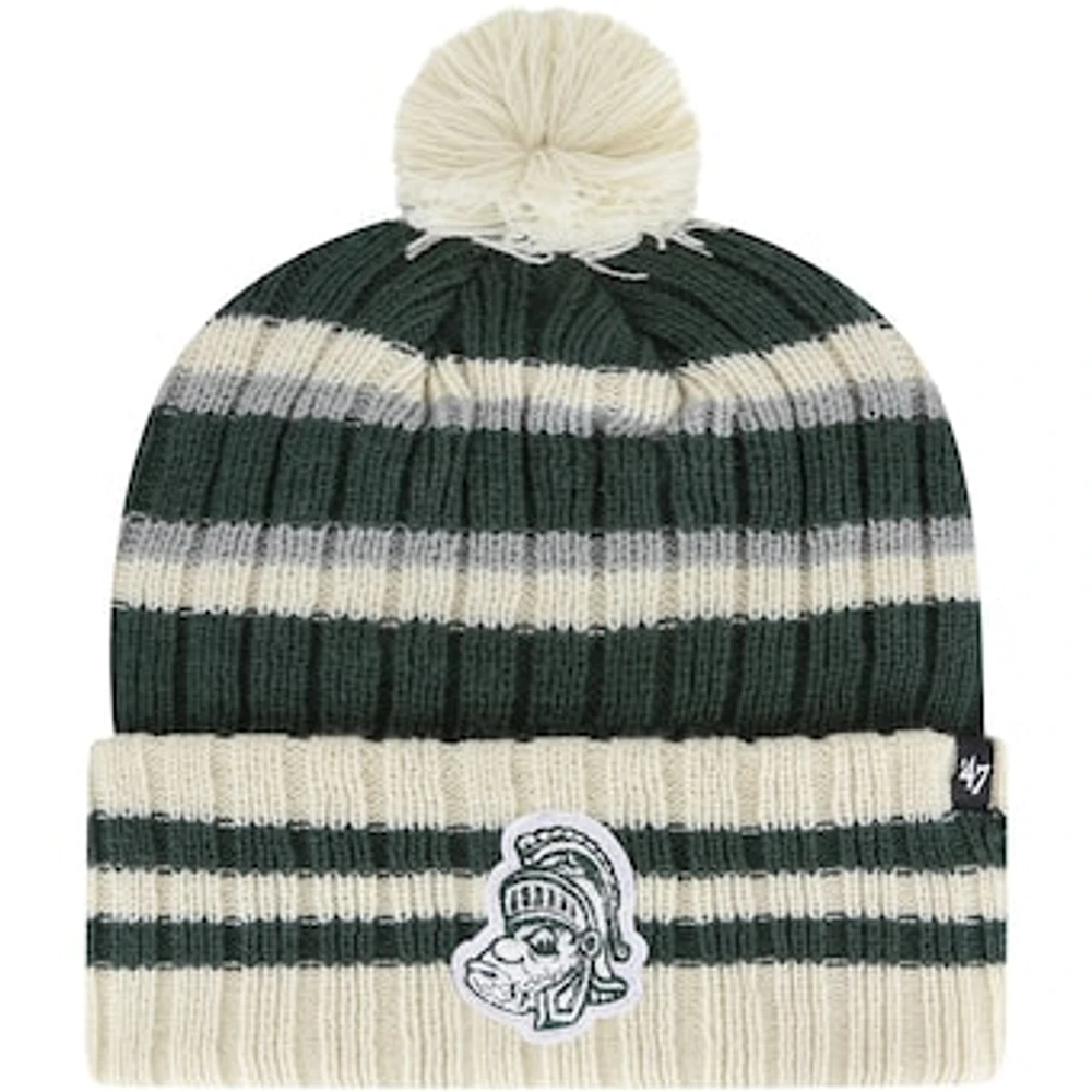 Men's '47 Green Michigan State Spartans No Huddle Cuffed Knit Hat with Pom