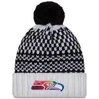 Women's New Era  Black/White Seattle Seahawks 2023 NFL Crucial Catch Cuffed Pom Knit Hat