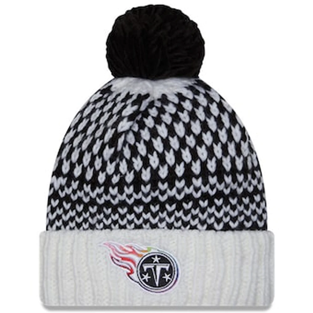 Women's New Era  Black/White Tennessee Titans 2023 NFL Crucial Catch Cuffed Pom Knit Hat