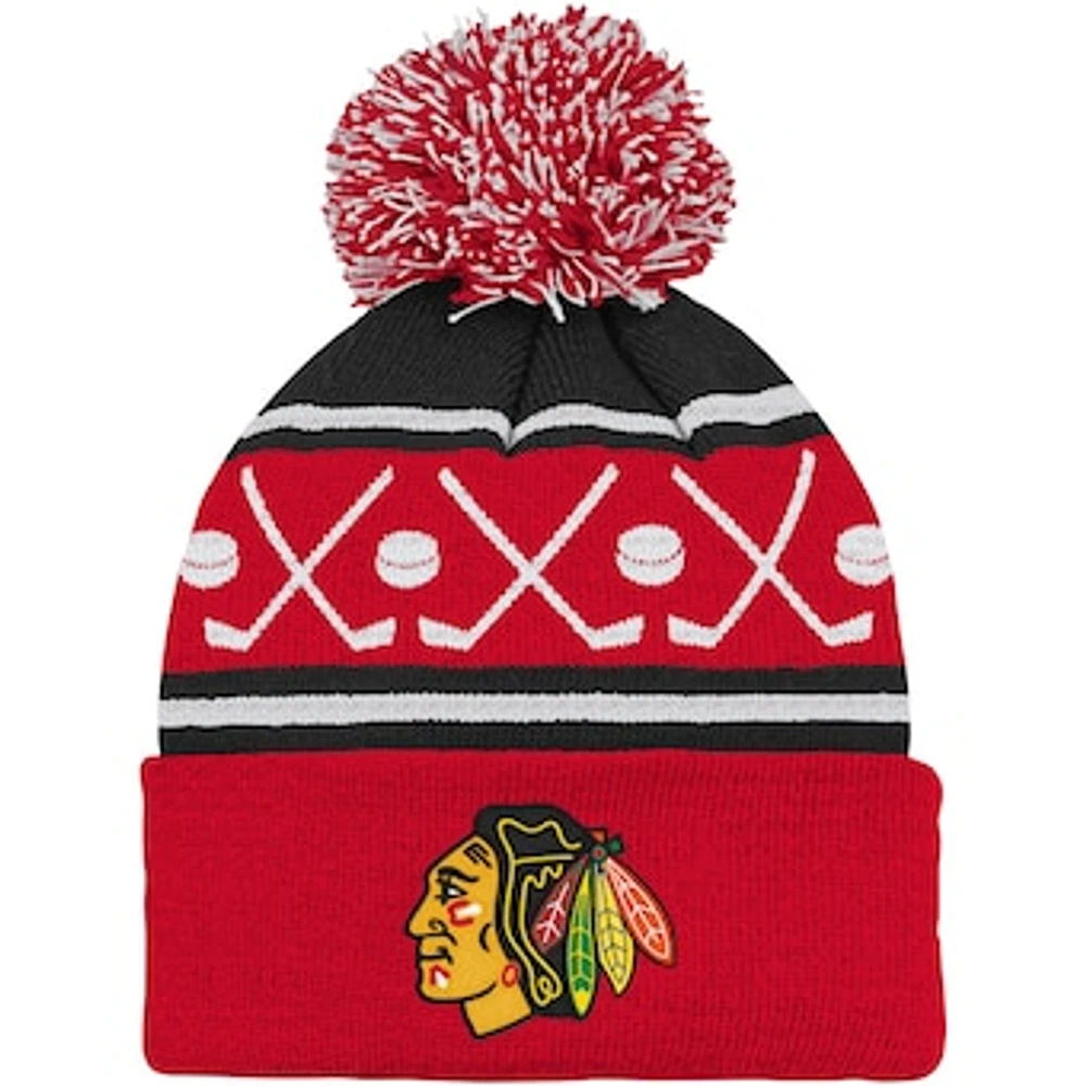 Preschool Red Chicago Blackhawks Faceoff Cuffed Knit Hat with Pom