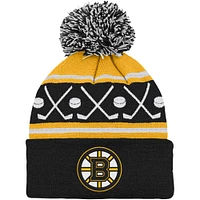 Preschool Black Boston Bruins Faceoff Cuffed Knit Hat with Pom