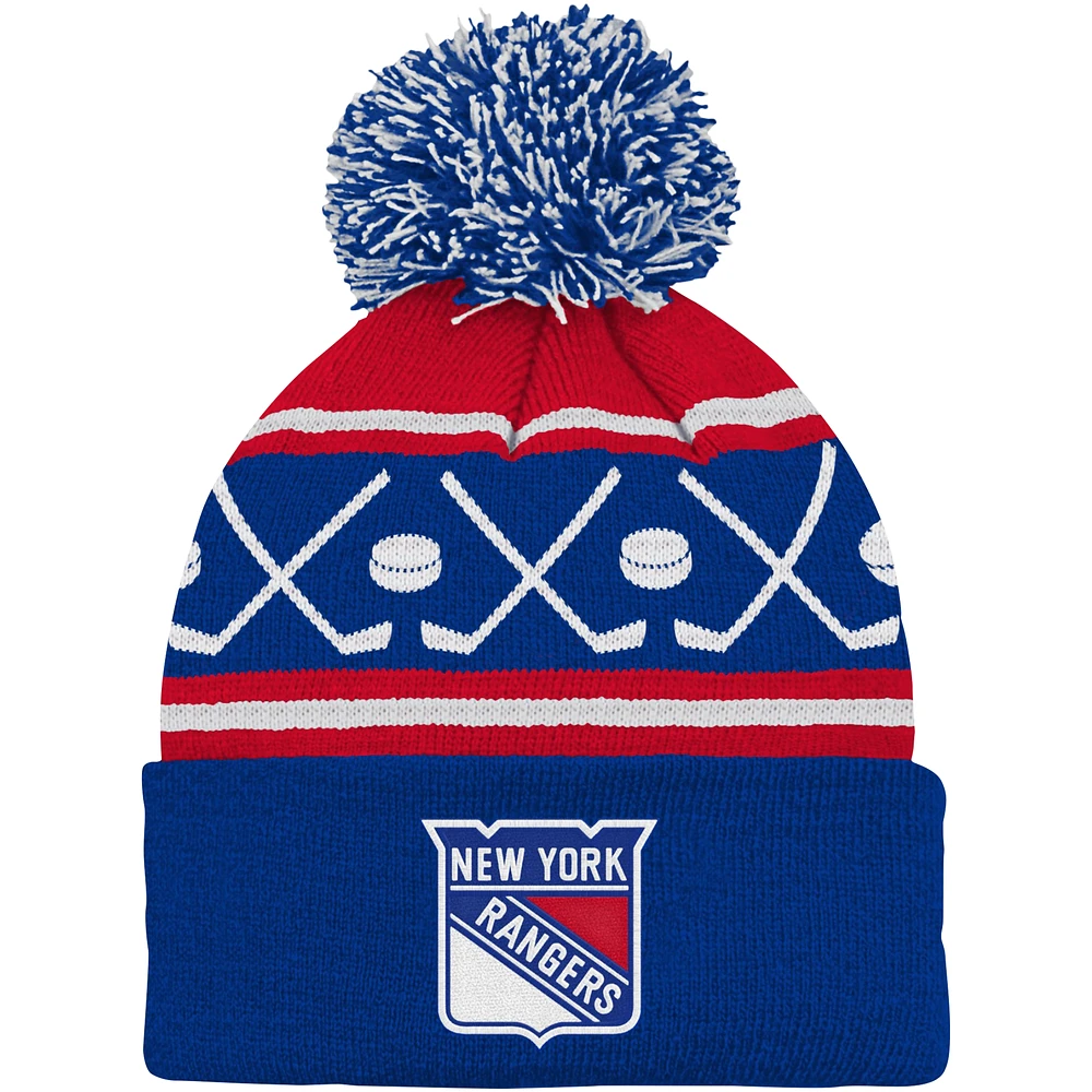 Preschool Blue New York Rangers Faceoff Cuffed Knit Hat with Pom