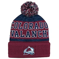 Youth Colorado Avalanche Burgundy Puck Cuffed Knit Hat with Pom