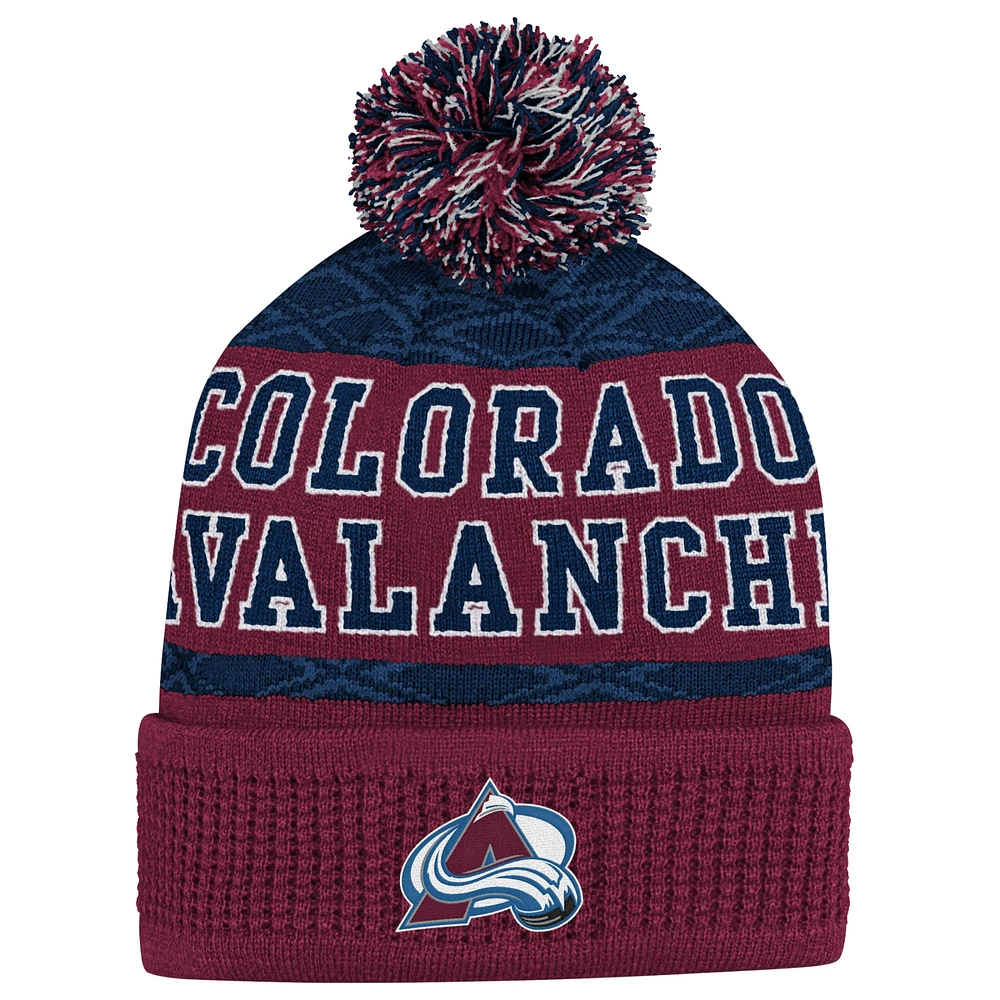 Youth Colorado Avalanche Burgundy Puck Cuffed Knit Hat with Pom