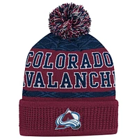 Youth Colorado Avalanche Burgundy Puck Cuffed Knit Hat with Pom