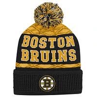 Youth Boston Bruins Gold Puck Cuffed Knit Hat with Pom