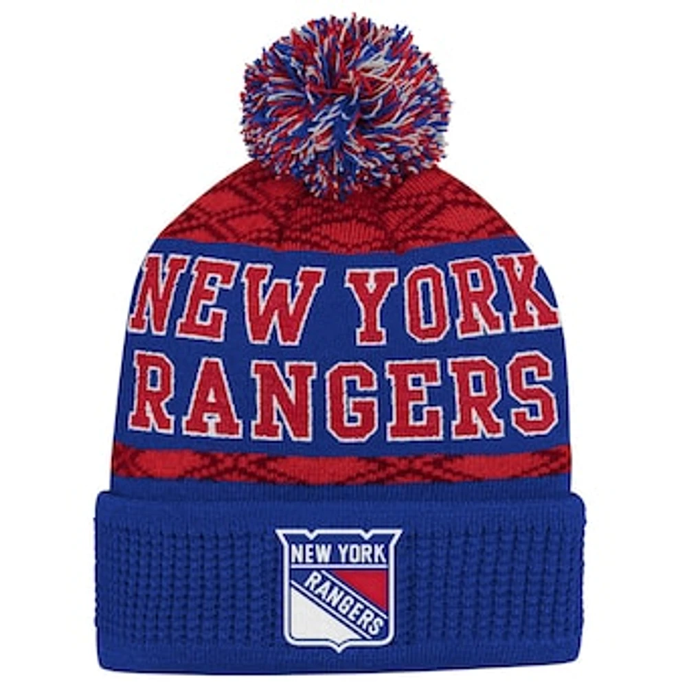 Youth New York Rangers Blue Puck Cuffed Knit Hat with Pom