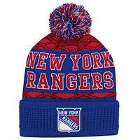 Youth New York Rangers Blue Puck Cuffed Knit Hat with Pom