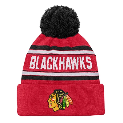 Youth Chicago Blackhawks Red Jacquard Cuffed Knit Hat with Pom