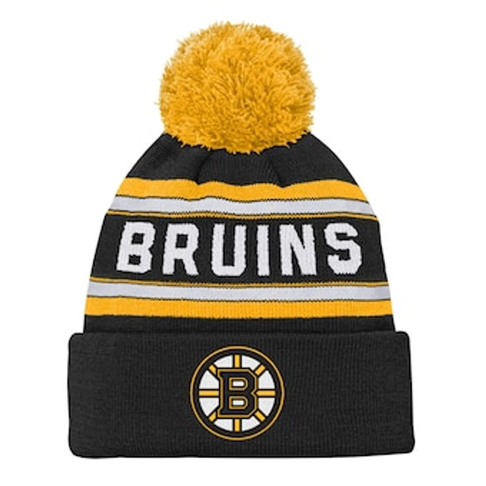 Youth Boston Bruins Black Jacquard Cuffed Knit Hat with Pom