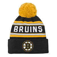 Youth Boston Bruins Black Jacquard Cuffed Knit Hat with Pom