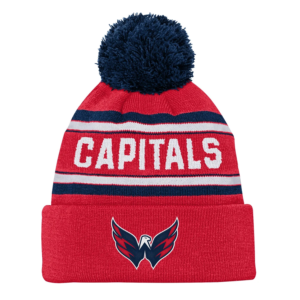 Youth Washington Capitals Red Jacquard Cuffed Knit Hat with Pom