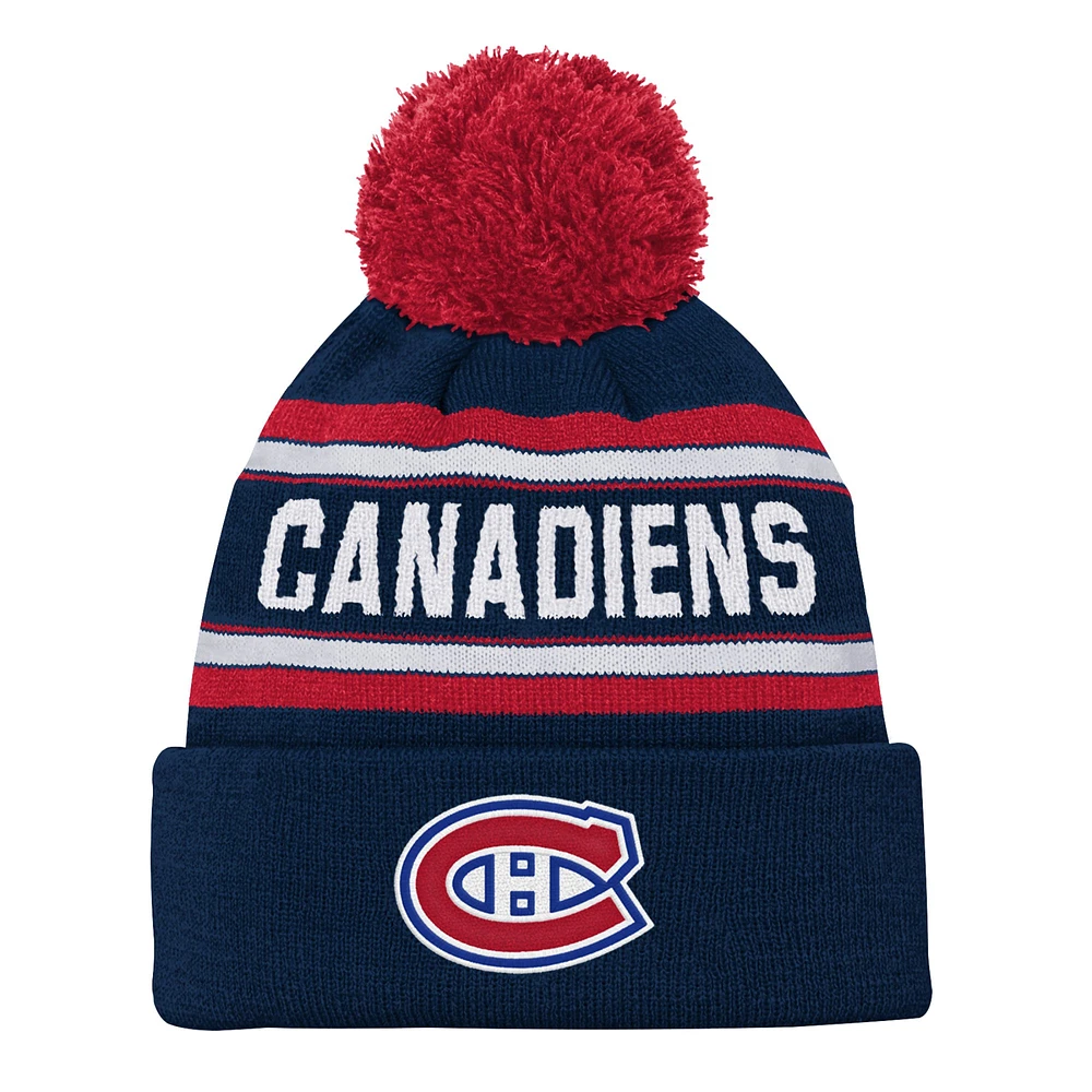 Youth Montreal Canadiens Navy Jacquard Cuffed Knit Hat with Pom