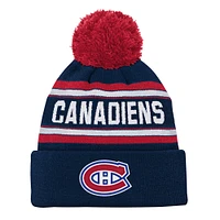 Youth Montreal Canadiens Navy Jacquard Cuffed Knit Hat with Pom