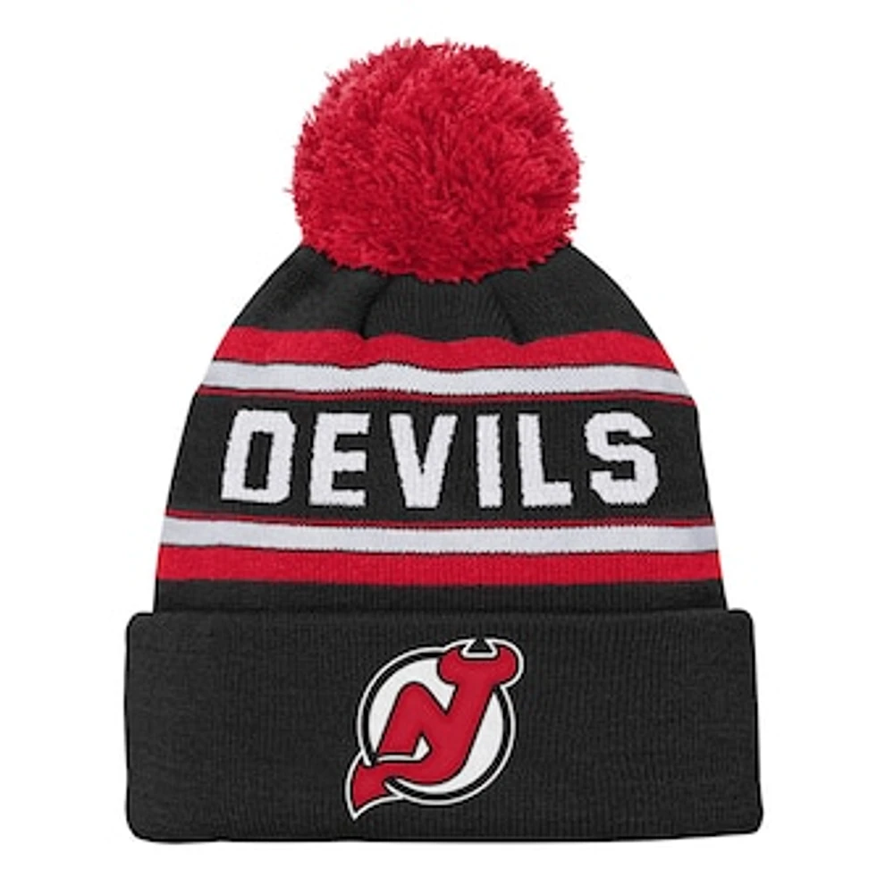 Youth New Jersey Devils Black Jacquard Cuffed Knit Hat with Pom