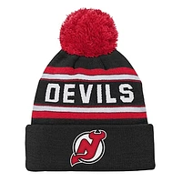 Youth New Jersey Devils Black Jacquard Cuffed Knit Hat with Pom