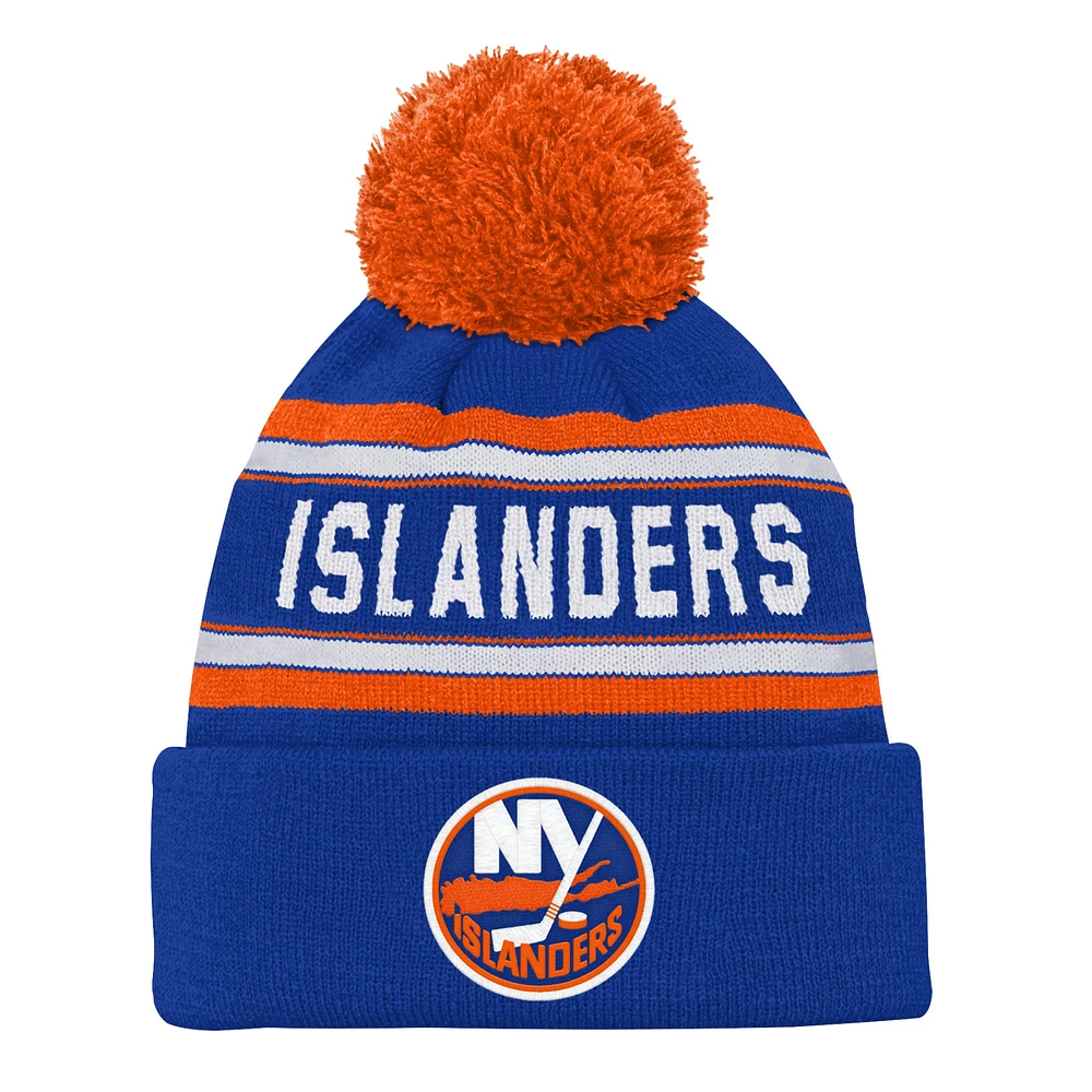 Youth New York Islanders Royal Jacquard Cuffed Knit Hat with Pom