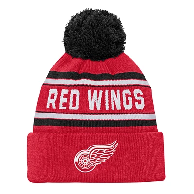 Youth Detroit Red Wings Red Jacquard Cuffed Knit Hat with Pom