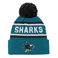 Youth San Jose Sharks Teal Jacquard Cuffed Knit Hat with Pom