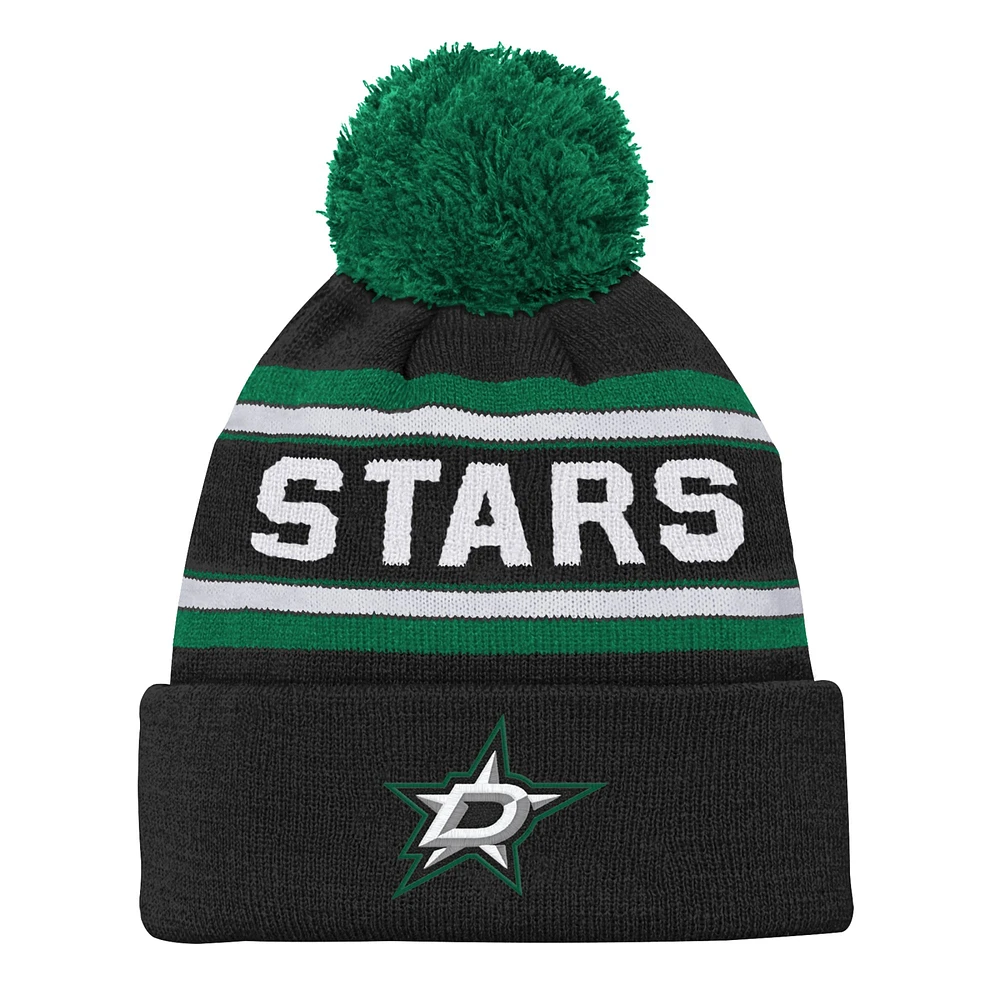 Youth Dallas Stars Black Jacquard Cuffed Knit Hat with Pom