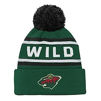 Youth Minnesota Wild Green Jacquard Cuffed Knit Hat with Pom