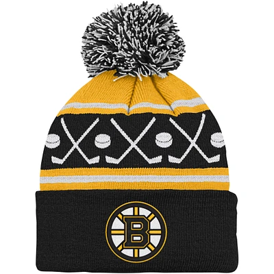 Infant Black Boston Bruins Face-Off Cuffed Knit Hat with Pom